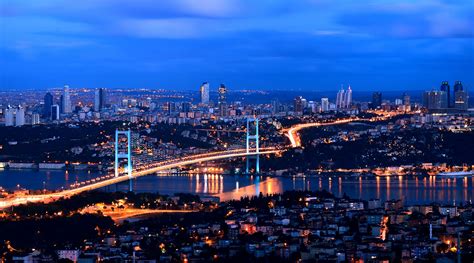 Tapeta Stambu Turcja Megapolis Most Noc Domy Miasto X