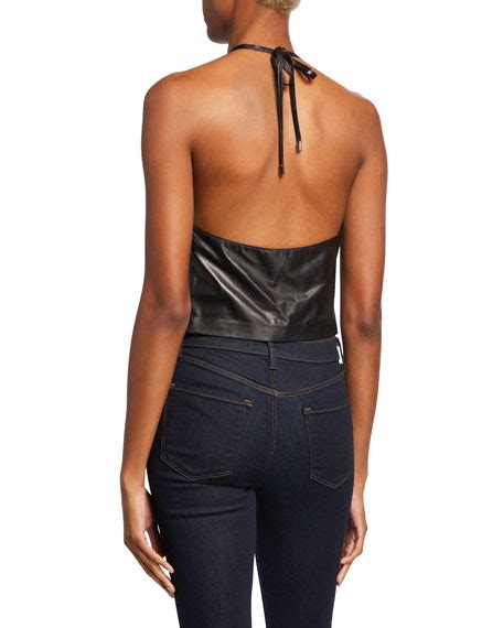 Ramy Brook Miley Cropped Faux Leather Halter Top Neiman Marcus