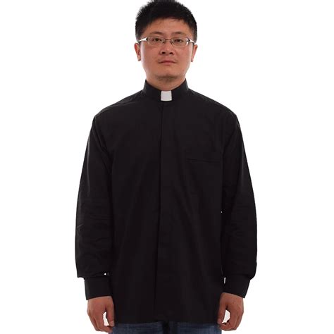 Black Priest Pastor Clergy Shirt With Clerical Collar In Dress Shirts