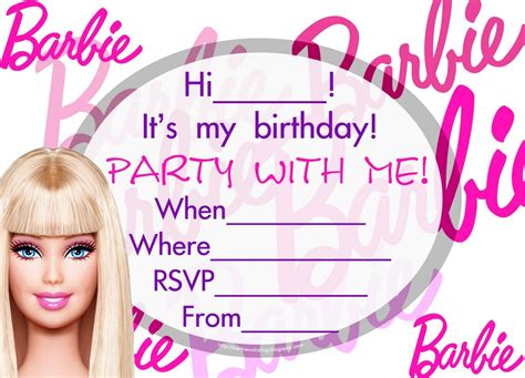 Free Barbie Doll Invitation Card Barbie Theme Party Barbie Birthday Free Printable Barbie