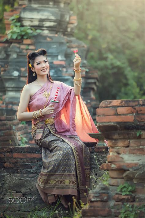 Asian Women At Thailand Traditional Dress Traditional Dresses