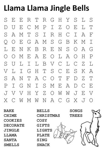 Llama Llama Jingle Bells Word Search Teaching Resources