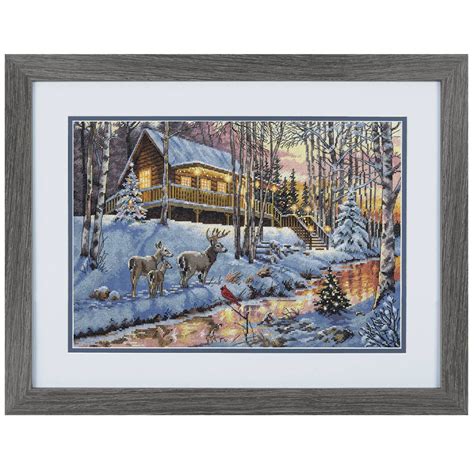 Winter Cabin Counted Cross Stitch Kit Needlework Projects Tools