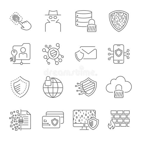 Digital Protection And Cyber Security Icons Set Business Data