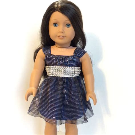 Blue Metallic Party Dress With Rhinestones Ag Doll Clothing Etsy Doll Clothes American Girl