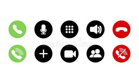 Mobile Call Buttons Icons Set Flat Phone Sound Microphone Camera
