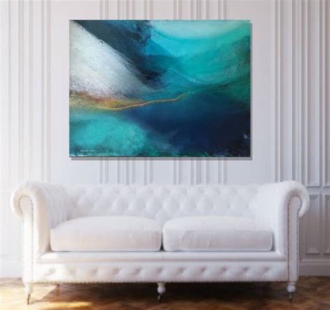 Abstract Turquoise Blue Gold Painting With Glitter Blue World Painting