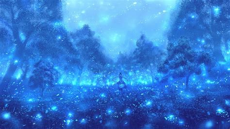 1920x1080 Anime Landscape Scenery Anime Gir Dress Blue Particles