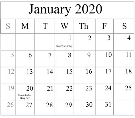 Free 2020 Printable Calendars Without Downloading Free Printable