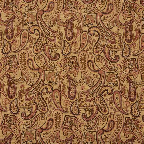 E712 Beige Red And Light Green Woven Paisley Upholstery Fabric