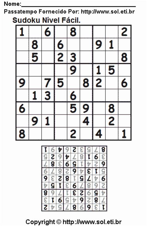 Jogo Sudoku Fácil Para Imprimir Jogo Nº 501