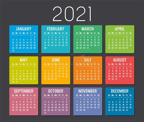 Current time in philippines time zones. Year 2021 Calendar Vector Template Stock Vector - Illustration of desk, multicolor: 196004334