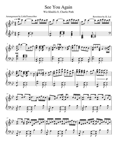 } free see you again piano sheet music is provided for you. Print and download in PDF or MIDI See You Again ...