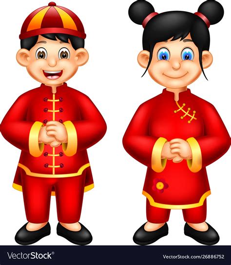 We discovered a new virus. Funny couple in chinese ethnic clothes cartoon Vector Image
