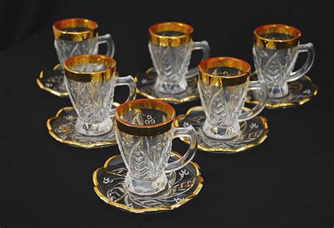 Arabian Cut Crystal Tea Set With Gold Trim Gi579 AlHannah Islamic