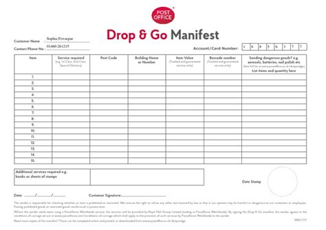 Drop And Go Manifest Template Pdf Mail Public Services