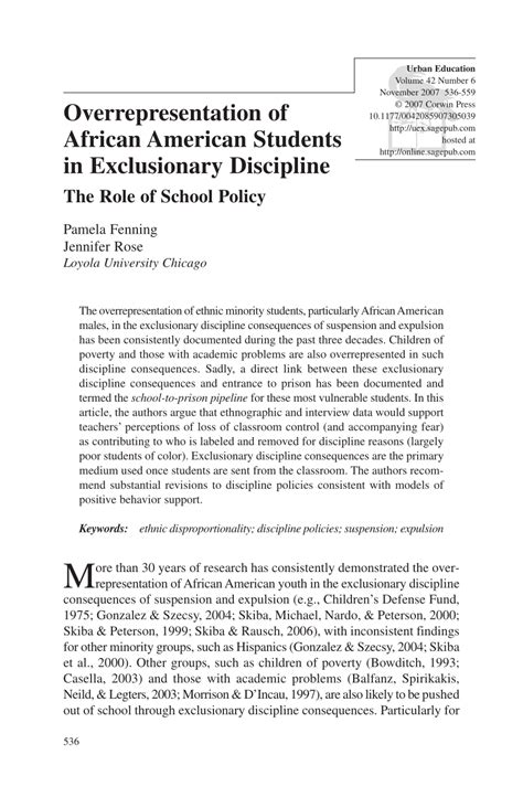 Pdf Overrepresentation Of African American Students In Exclusionary