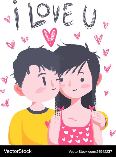 Cute Love Valentine Couple Doodle Royalty Free Vector Image