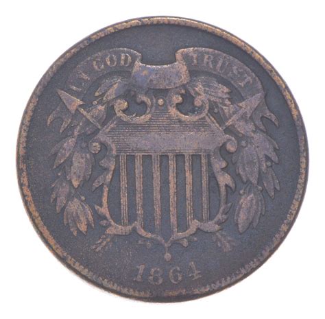 Two Cent 1864 Us Two 2 Cent Piece First Coin With In God We Trust