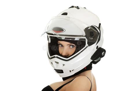 Woman With Motorcycle Helmet Stock Image Image Of Female Hands