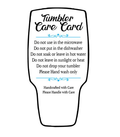Tumbler Care Card Svg Png Pdf Printable Cutout Etsy