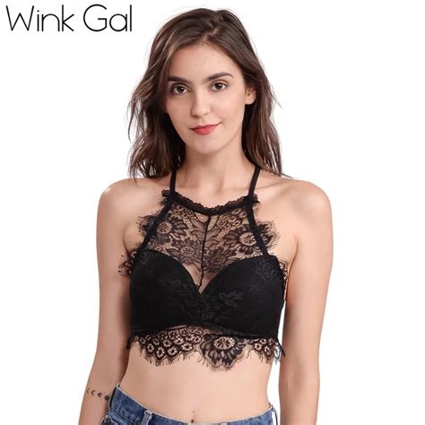 2018 Wink Gal New Lace Backless Women Bralette Sexy Bra Halter Brassiere Padded Push Up Lingerie