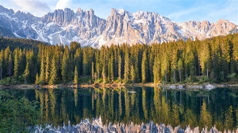 Lake Mountain Trees Peaks Sky Reflection Picture Photo Desktop