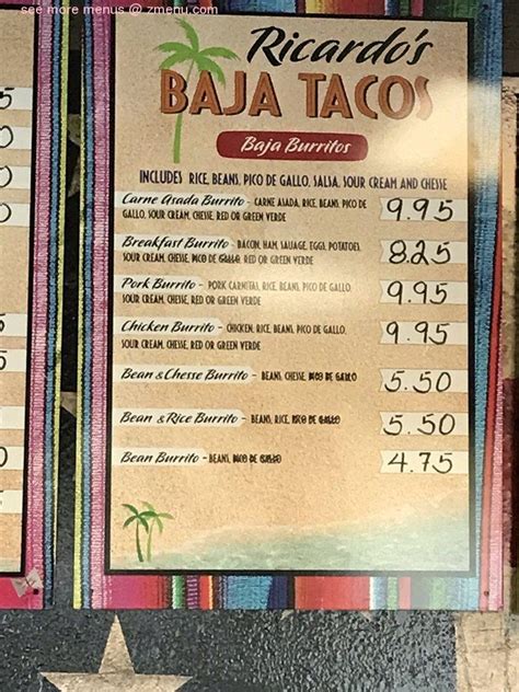 Menu At Ricardos Baja Tacos Restaurant Post Falls