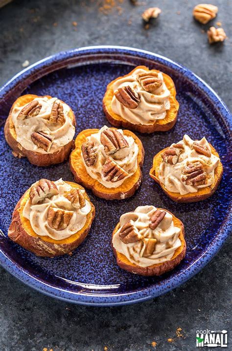 Sweet Potato Bites Topped With A Spiced Maple Pecan Cream Cheese An