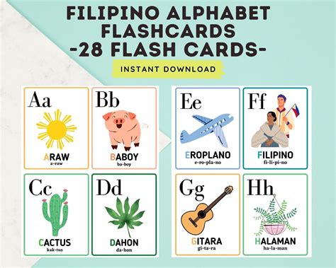 Filipino Alphabet 28 Cards Flashcards Tagalog Etsy Canada
