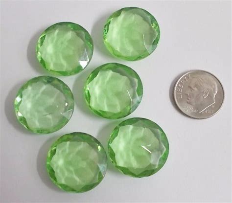 6 Vintage 20mm Light Peridot Green Double Faceted Glass Jewels