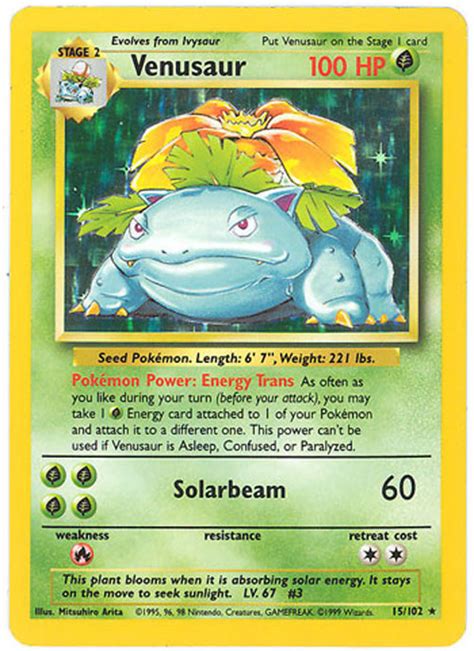 We offer custom mystery packs & boxes, booster boxes & packs, singles, graded cards, supplies, accessories, figures, plush toys, and much more! Pokemon Card - Base 15/102 - VENUSAUR (holo-foil) (Mint ...