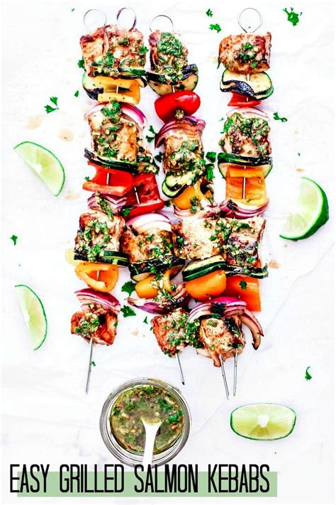 Easy Grilled Salmon Kebabs With Homemade Chimichurri Sauce Killing Thyme