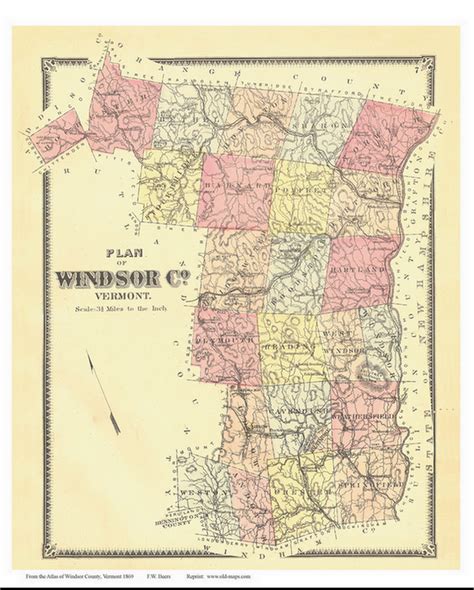 1869 Maps Of Windsor County Vermont