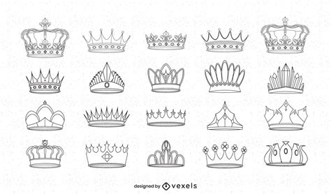 Royal Crowns Kingdom Line Art Set Vector Download