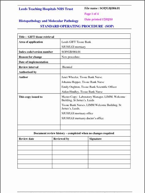 Free Download Forms Standard Operating Procedure Template