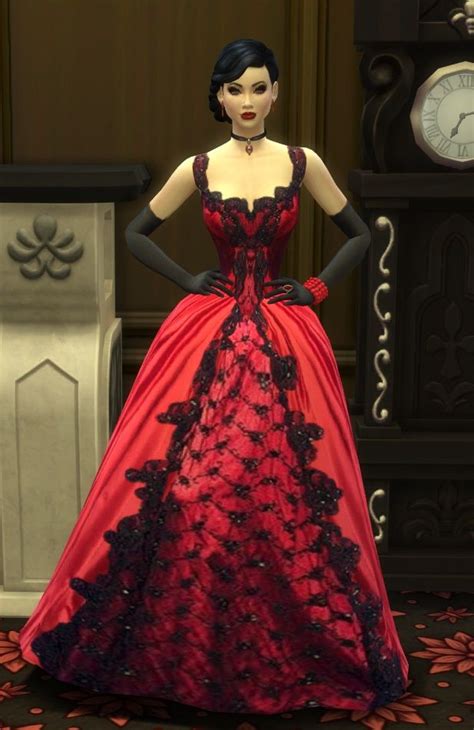 Mod The Sims Crimson Symphony Ball Gown Sims 4 Dresses Ball Gowns