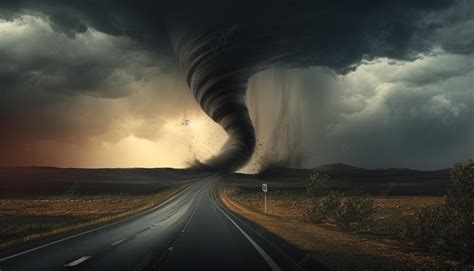 Tornado Hitting The Road With An Eye That Is In One Of Its Side