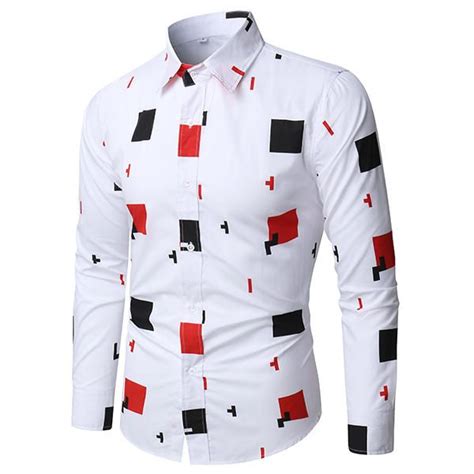 Mens Fashion White Casual Stylish Printing Designer Shirt Long Sleeve