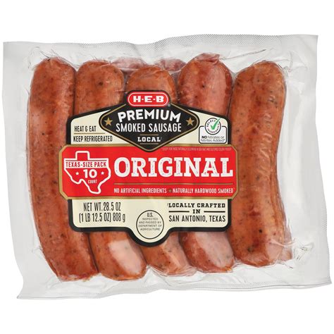 H E B Premium Smoked Sausage Links Original Texas Size Pack Shop