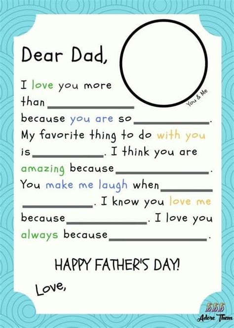 Printable Fathers Day Madlib Letter Fathers Day Letters Fathers