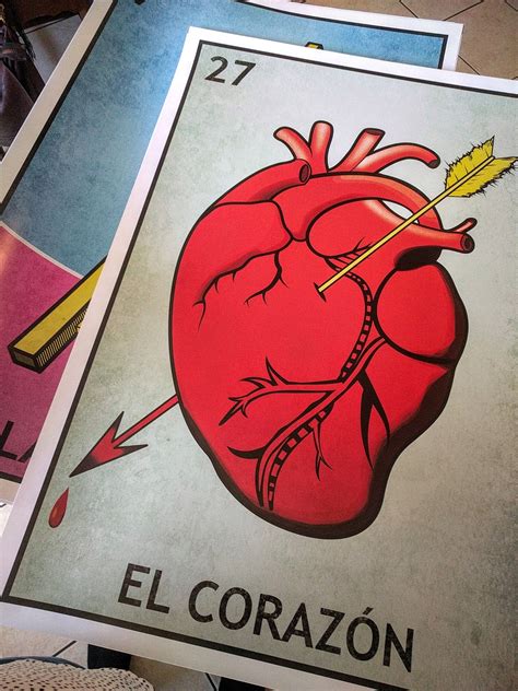 El Corazon La Loteria Print The Heart Mexican Bingo Art Print