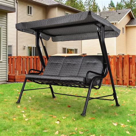 Outdoor 3 Person Metal Porch Swing Chair W Canopy For Patio Garden