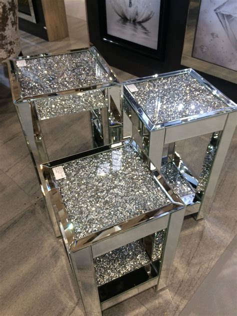 Diamond Crush Sparkle Crystal Mirrored Lamp Table Large Glam