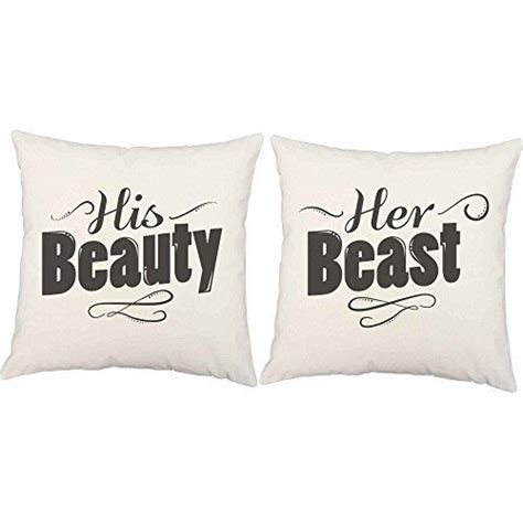 Beauty Beast Throw Pillows 16x16 White Cotton Cushions Roomcraft