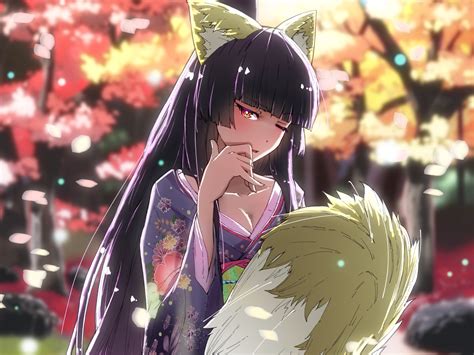 Download 1600x1200 Anime Girl Fox Ears Kimono Japanese Clothes