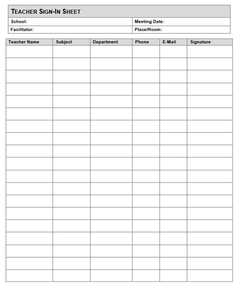 7 Free Sample Teachers Attendance Sheet Templates Printable Samples
