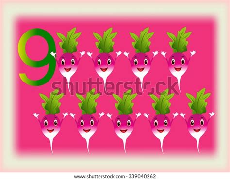 Illustrated Flash Card Showing Number Nine Stock Vector Royalty Free