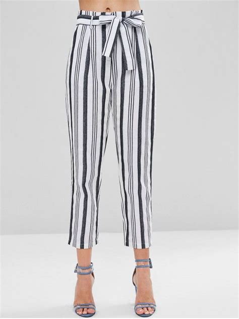 [28 Off] 2019 High Waisted Striped Paper Bag Pants In White Zaful Canada