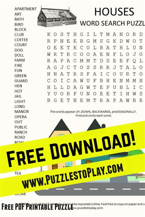 Houses Word Search Puzzle Kids Word Search Word Search Puzzles